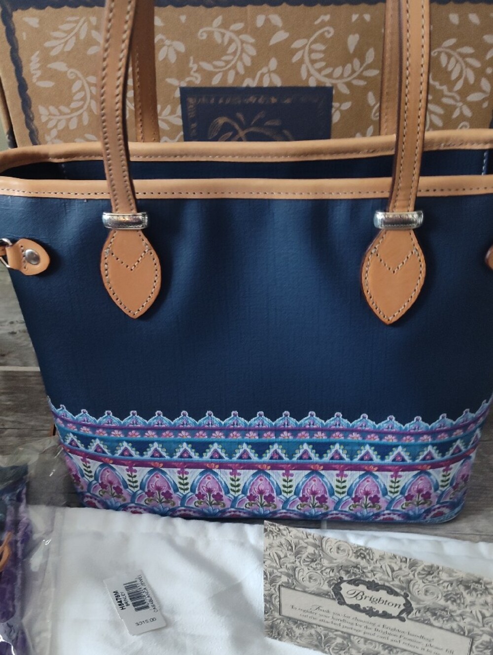 Brighton Navy and Tan Pattern Tote - Picture 4 of 8